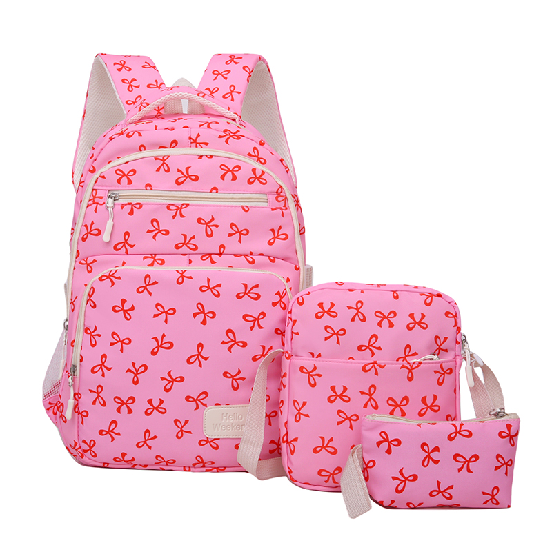 Sling Backpack Shoulder - 3点セット かわいいリボン柄バックパック スリングバッグ＆収納バッグ付き カワイイデイパック ソフトナイロンショルダーバッグ 通勤ナップサック